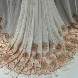 Long Width Embroidered Georgette With Beads and Patch Work
