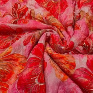 Printed Crepe Embroidery and Beads Work