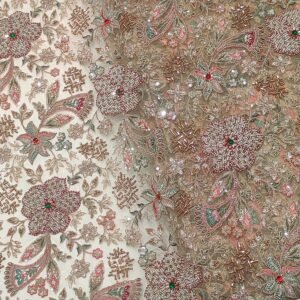 Champagne Rose Floral Net Embroidery With Beads Work